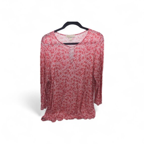 Michael Michael Kors Shirt Womens 1X Pink White Sheer Tunic Blouse Top Print - Picture 1 of 5